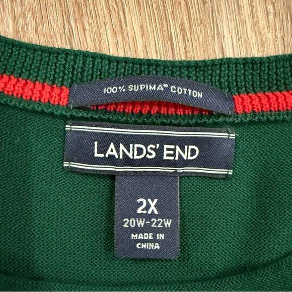 Lands End Christmas Sweater Women’s 2XL Green Cotton Festive Wreath Holiday Xmas - Picture 4 of 9